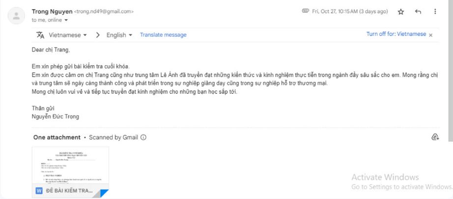 phản hồi học viên khóa thanh toán quốc tế C12 cô Trang 